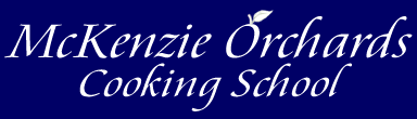 McKenzie Orchards Cooking School logo with italic apple